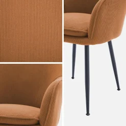 Sillón de pana con patas de metal negro mate, set de 2