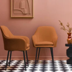 Sillón de pana con patas de metal negro mate, set de 2