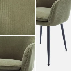 Sillón de pana con patas de metal negro mate, set de 2