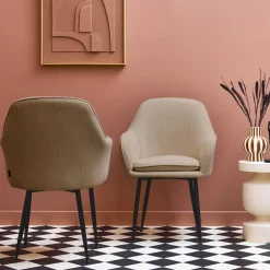 Sillón de pana con patas de metal negro mate, set de 2