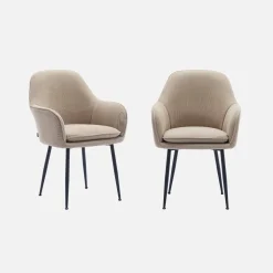 Sillón de pana con patas de metal negro mate, set de 2