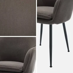 Sillón de pana con patas de metal negro mate, set de 2