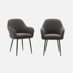 Sillón de pana con patas de metal negro mate, set de 2