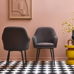 Sillón de pana con patas de metal negro mate, set de 2