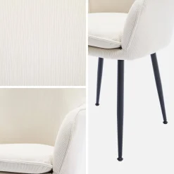 Sillón de pana con patas de metal negro mate, set de 2