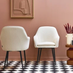 Sillón de pana con patas de metal negro mate, set de 2