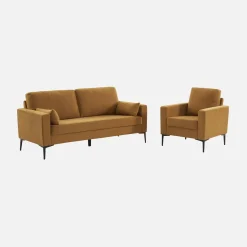 Sillón de pana y patas de metal