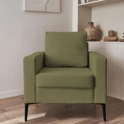 Sillón de pana y patas de metal