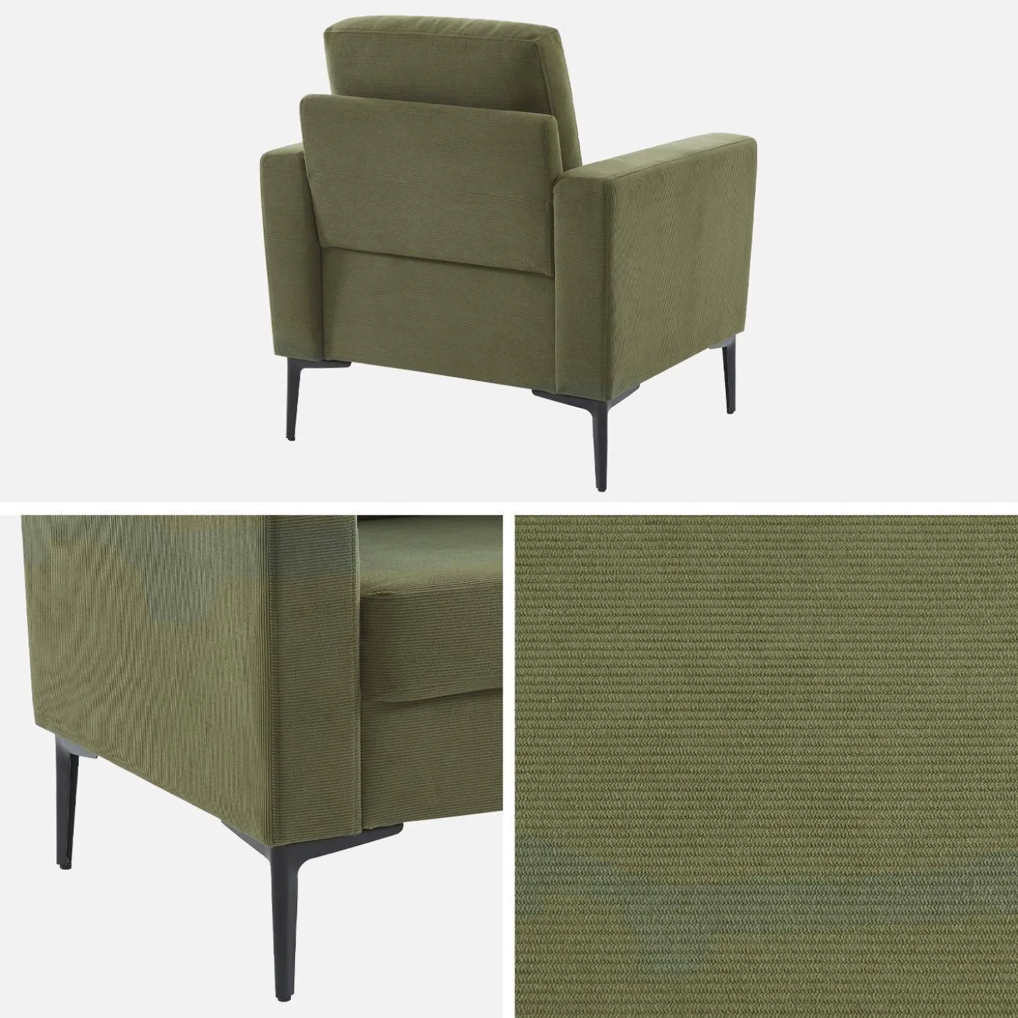 Sillón de pana y patas de metal