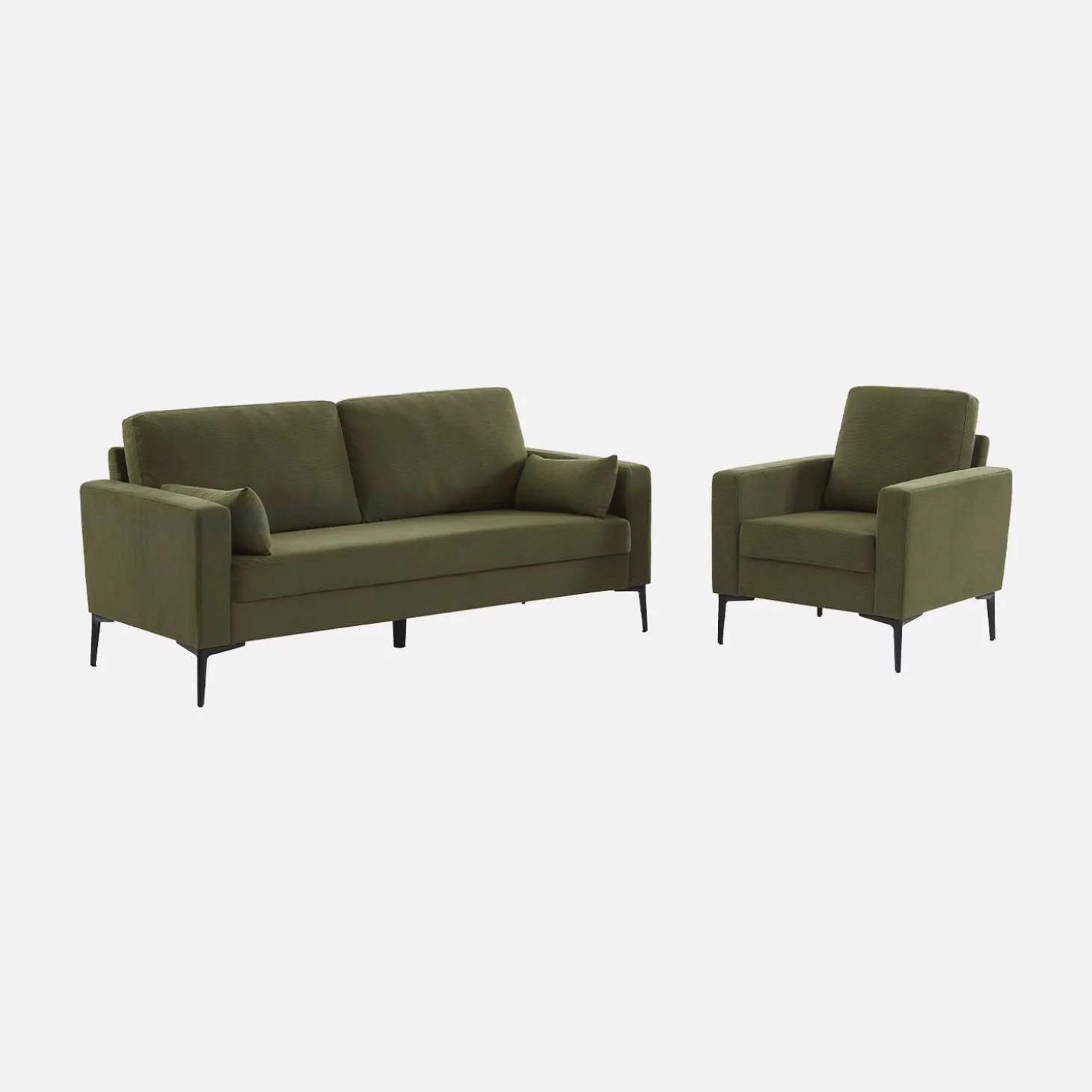 Sillón de pana y patas de metal