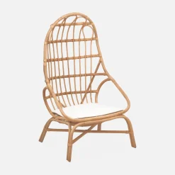 Sillón de ratán en forma de huevo con cojín