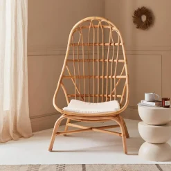 Sillón de ratán en forma de huevo con cojín