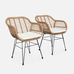 Sillón de resina de bambú y efecto metálico, set de 2