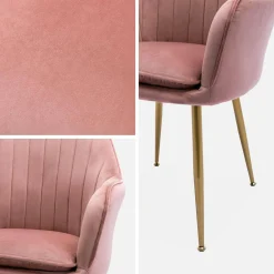Sillón de terciopelo con patas de metal, set de 2