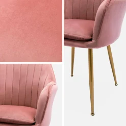 Sillón de terciopelo con patas de metal, set de 4