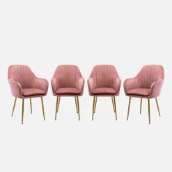 Sillón de terciopelo con patas de metal, set de 4