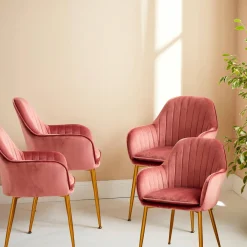 Sillón de terciopelo con patas de metal, set de 4