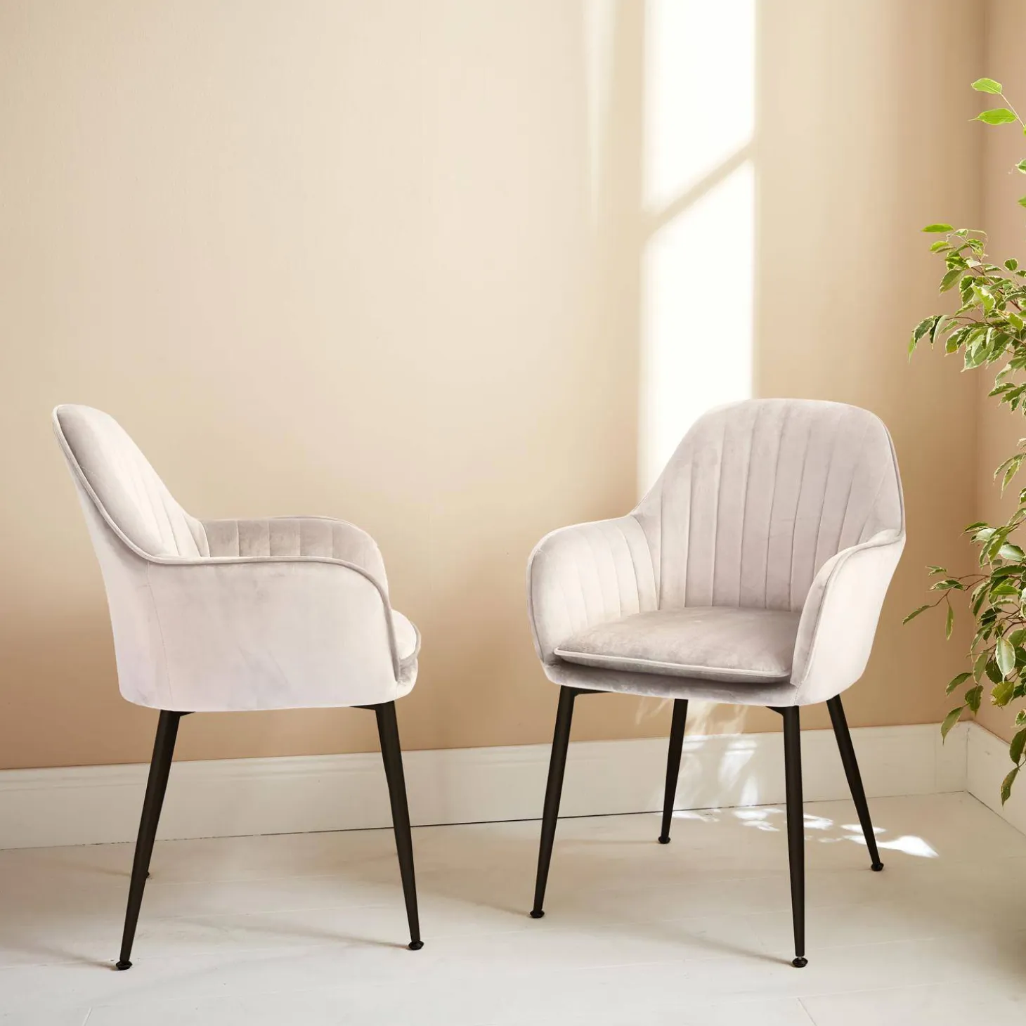 Sillón de terciopelo con patas de metal, set de 2
