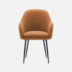 Sillón de terciopelo de canalé y patas de metal negro, set de 4