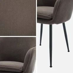 Sillón de terciopelo de canalé y patas de metal negro, set de 4