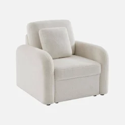 Sillón en tejido borreguito blanco, líneas redondeadas