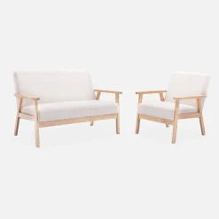 Sillón escandinavo de borreguito y madera de hevea