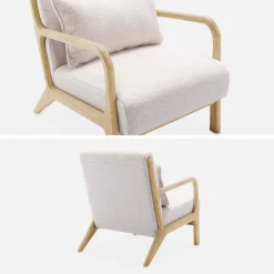 Sillón escandinavo de madera y tela borreguito