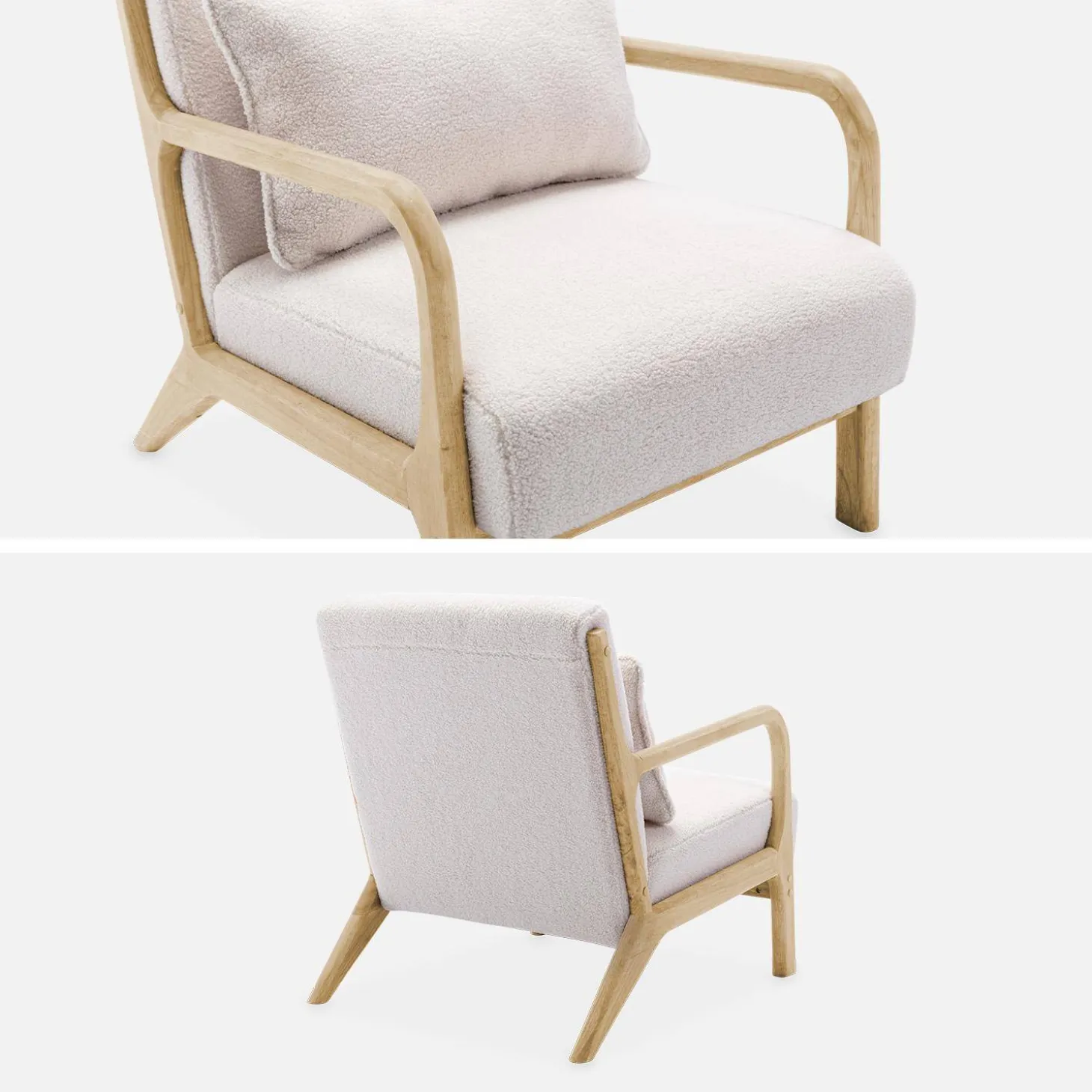 Sillón escandinavo de madera y tela borreguito