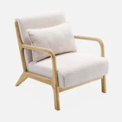 Sillón escandinavo de madera y tela borreguito