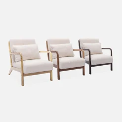 Sillón escandinavo de madera y tela borreguito