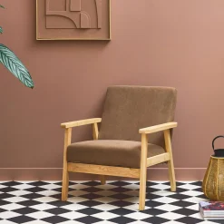 Sillón escandinavo de madera y pana