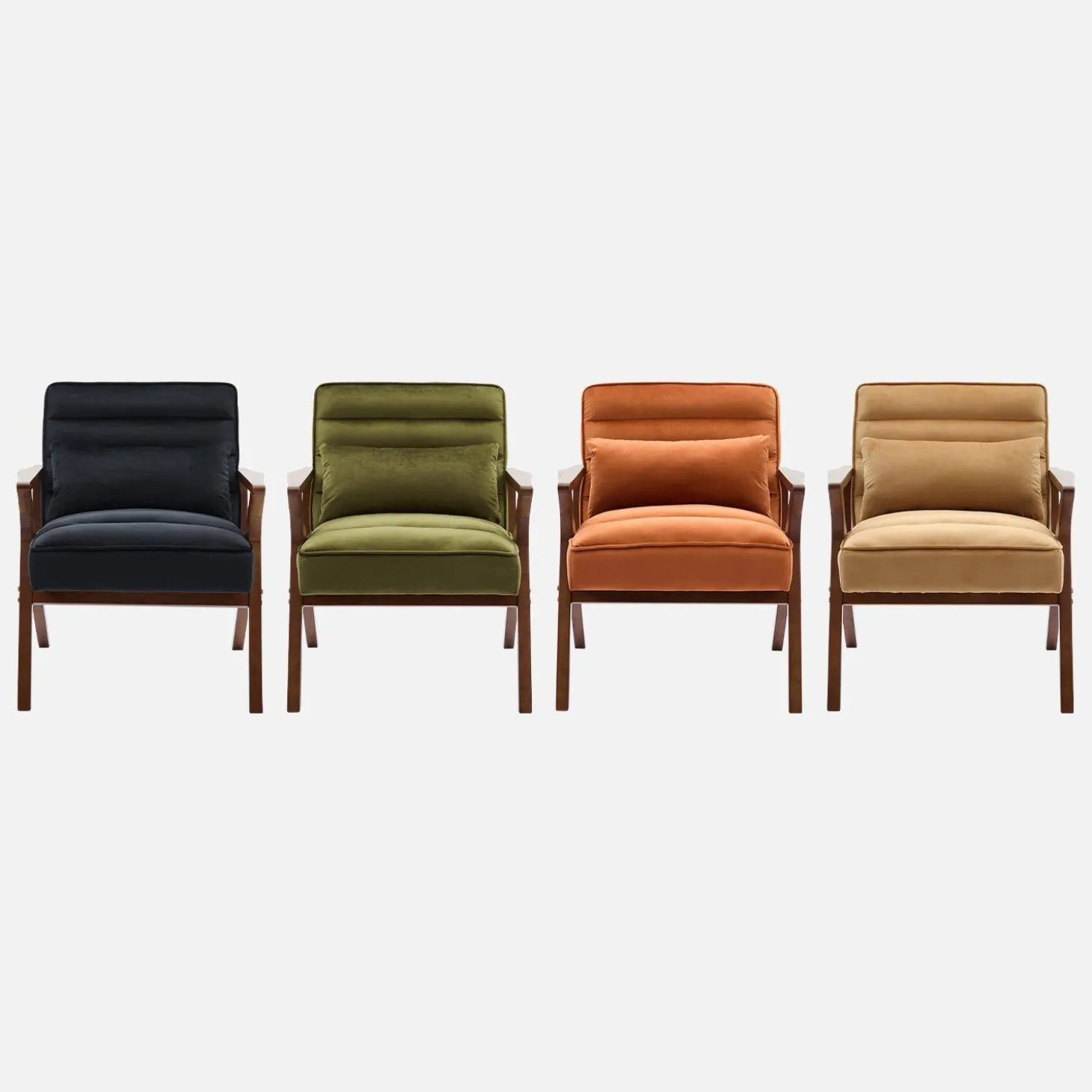 Sillón escandinavo de madera de hevea y terciopelo