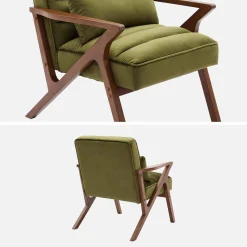 Sillón escandinavo de madera de hevea y terciopelo