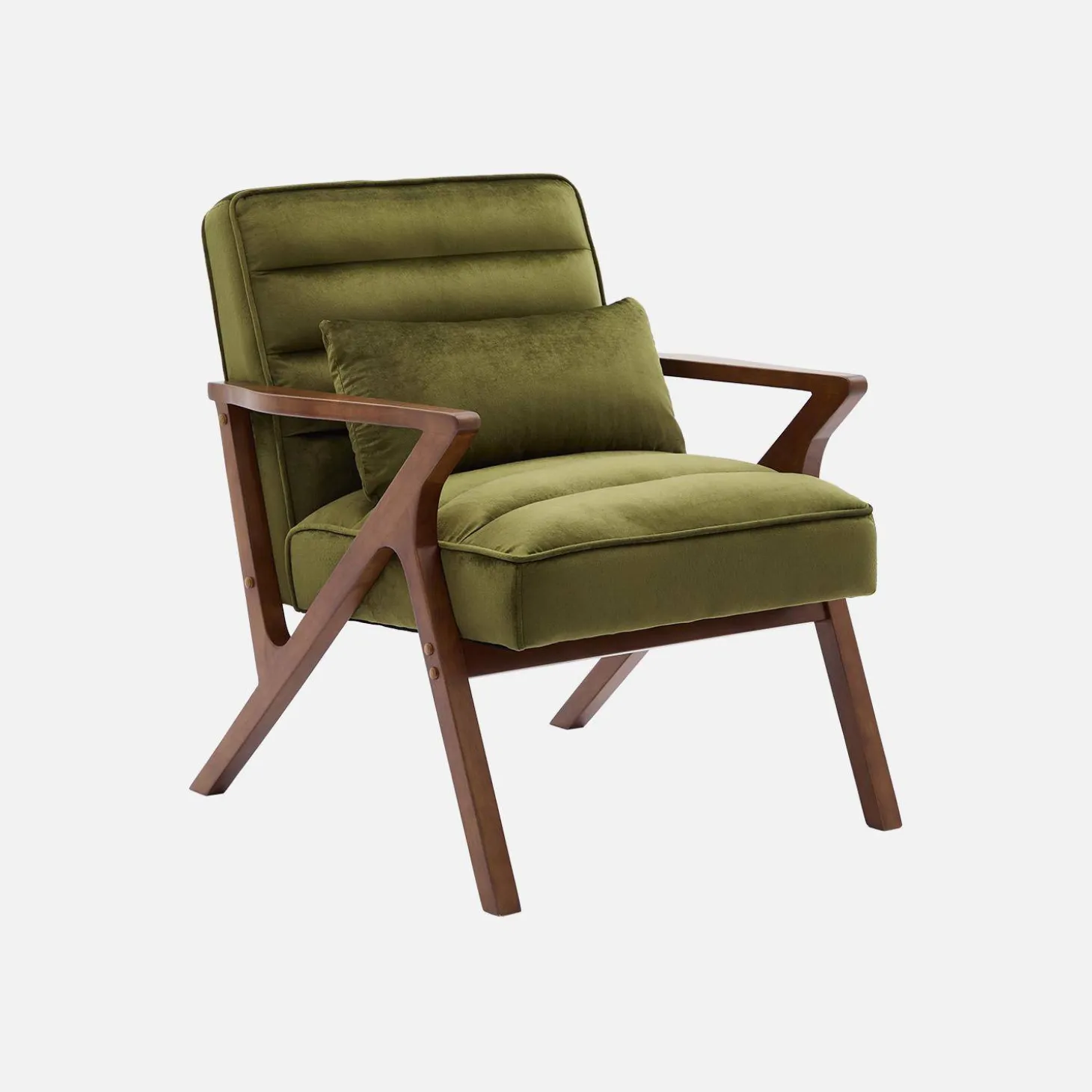 Sillón escandinavo de madera de hevea y terciopelo