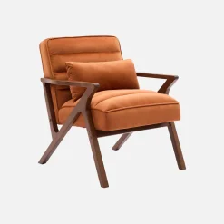 Sillón escandinavo de madera de hevea y terciopelo
