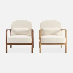 Sillón escandinavo de madera de hevea en tejido borreguito