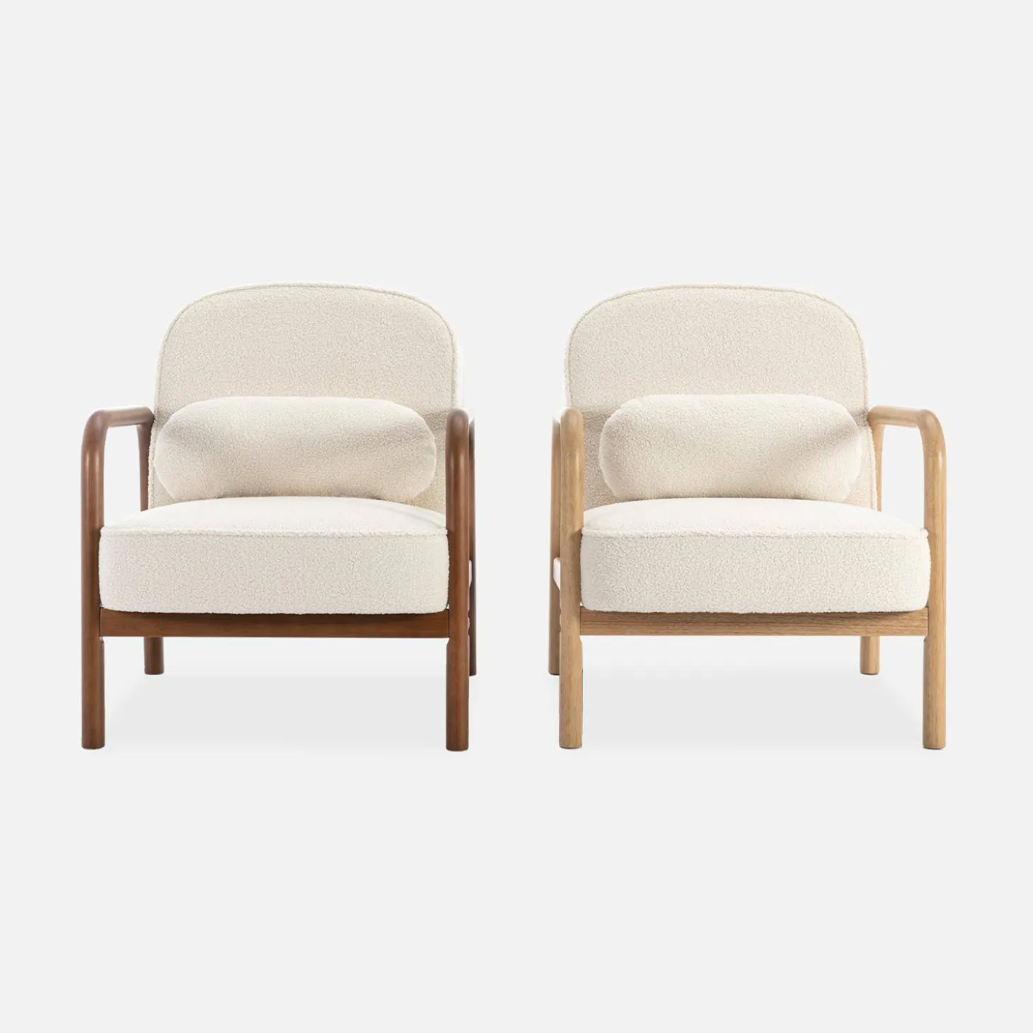 Sillón escandinavo de madera de hevea en tejido borreguito