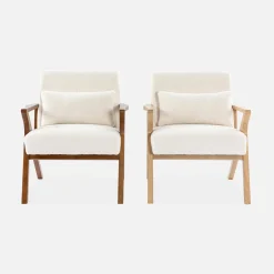 Sillón escandinavo de madera de hevea y borreguito