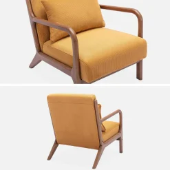 Sillón escandinavo de pana y madera de hevea nogal