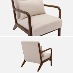 Sillón escandinavo de tela y madera de hevea