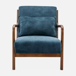 Sillón escandinavo de terciopelo y madera de hevea