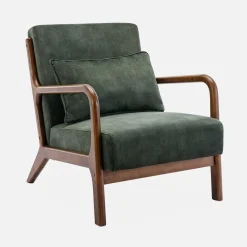 Sillón escandinavo de terciopelo y madera de hevea