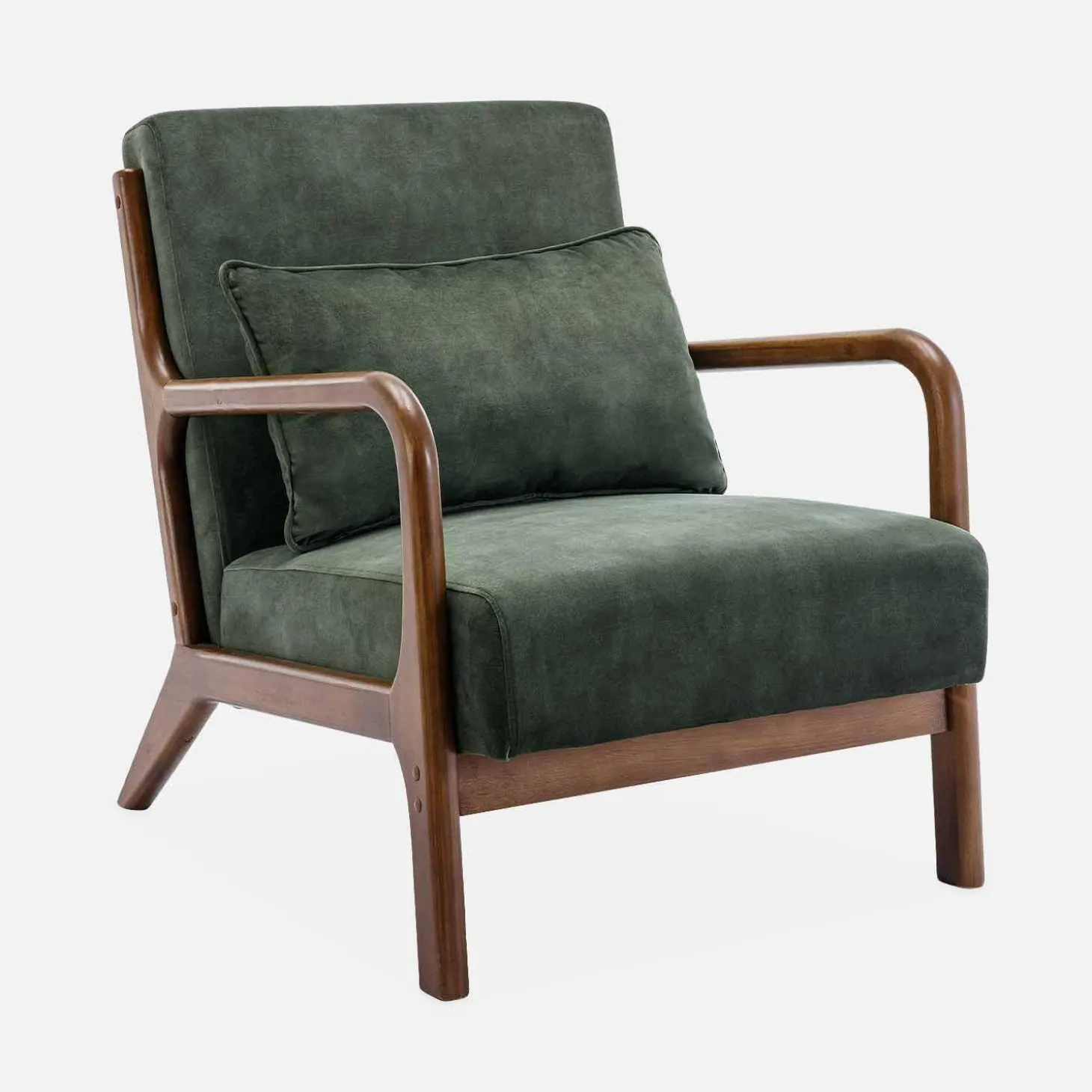 Sillón escandinavo de terciopelo y madera de hevea