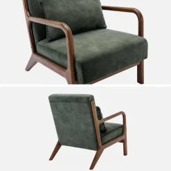 Sillón escandinavo de terciopelo y madera de hevea