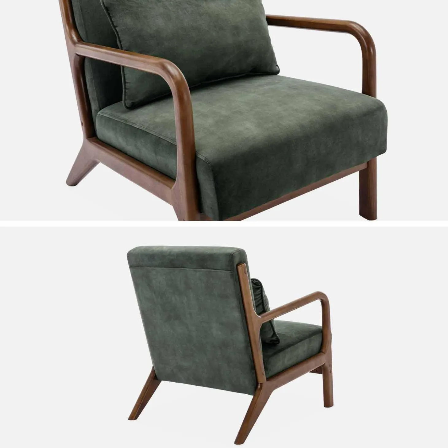 Sillón escandinavo de terciopelo y madera de hevea