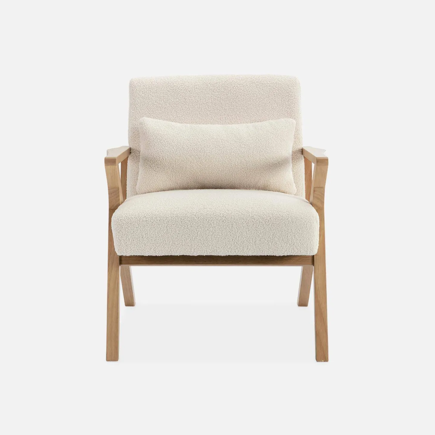 Sillón estilo escandinavo de madera de hevea borreguito