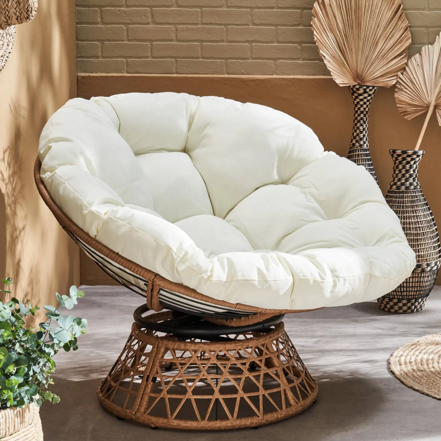 Sillón papasan giratorio en poliratán, para exterior/interior, 96cm