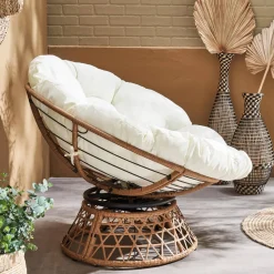 Sillón papasan giratorio en poliratán, para exterior/interior, 96cm