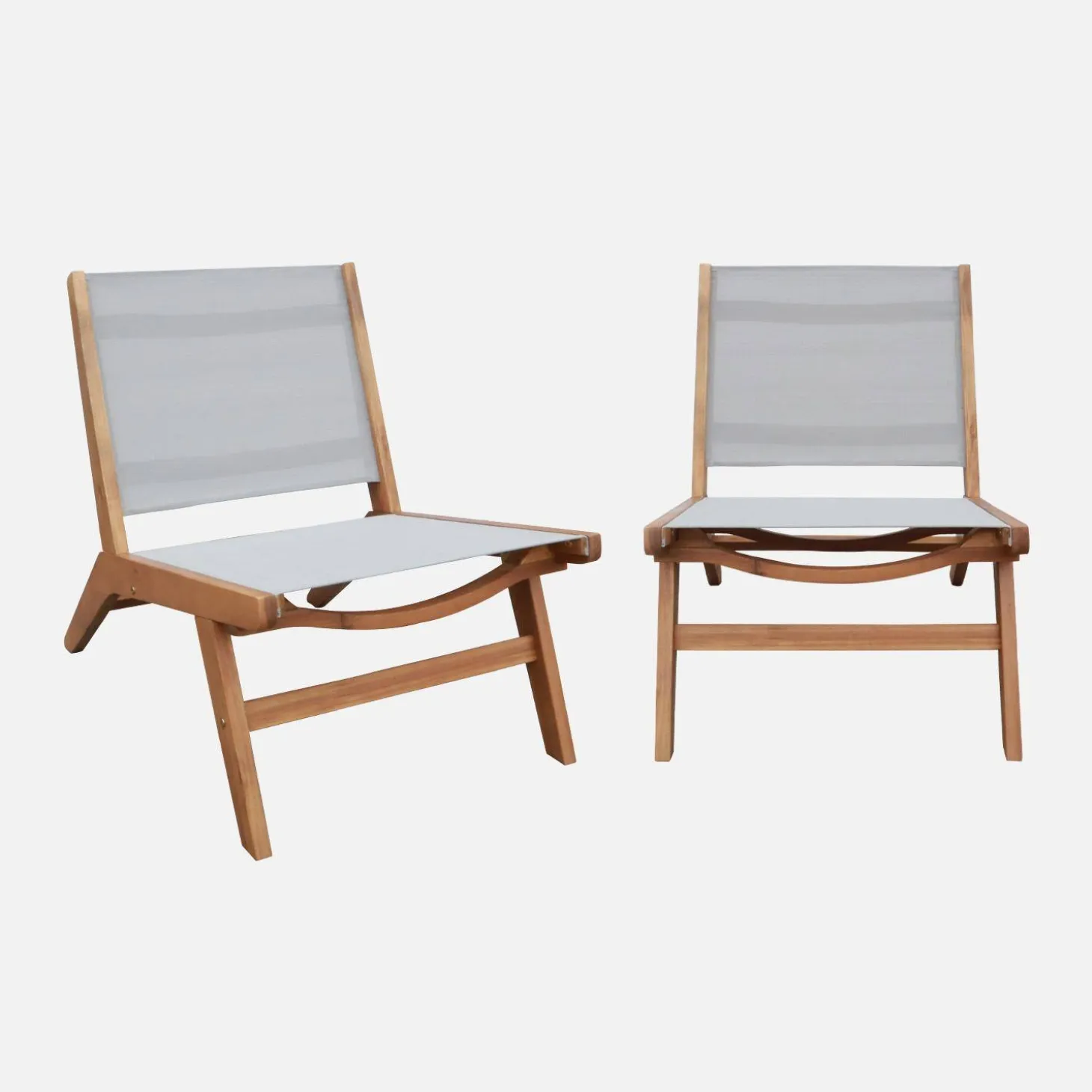 Sillón relax de madera de acacia y textilene, set de 2
