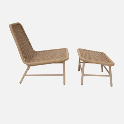 Sillón relax y reposapiés de aluminio y cuerda, set de 2
